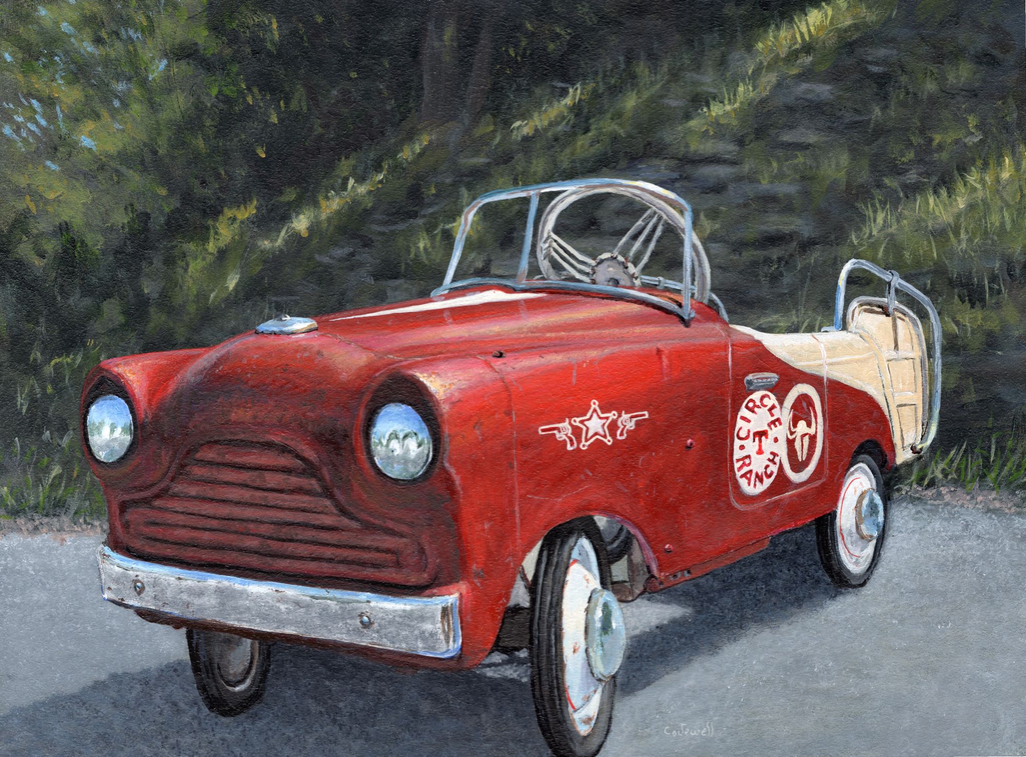 COWBOY PEDAL CAR 16 x 20 (framed 17 x 21) acrylic 