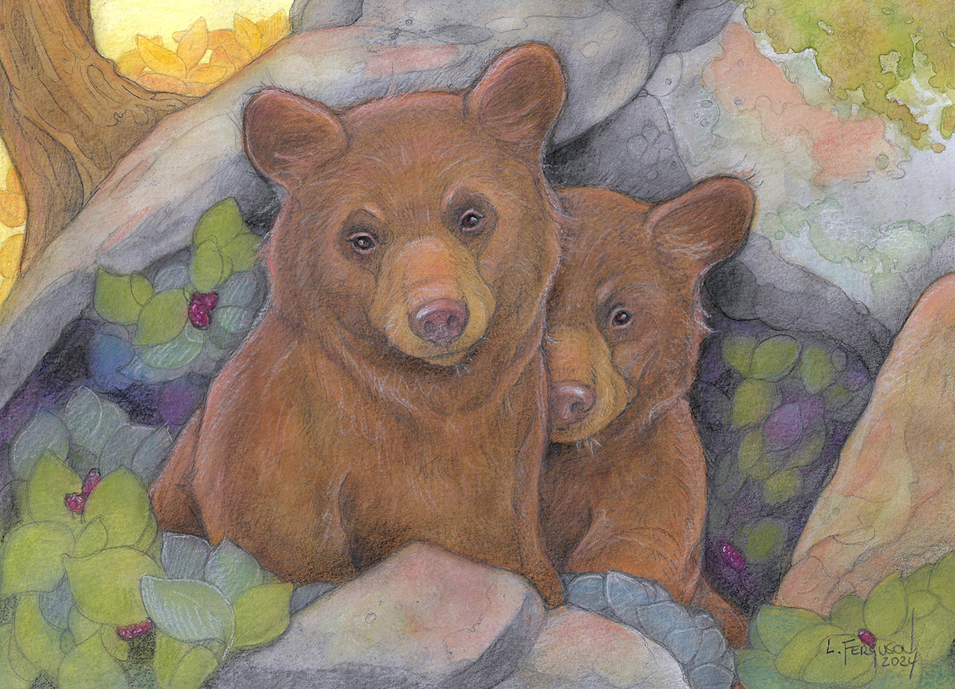 CINNAMON AND BERRIES 8 x 11 (framed 11 x 14) mixed media 