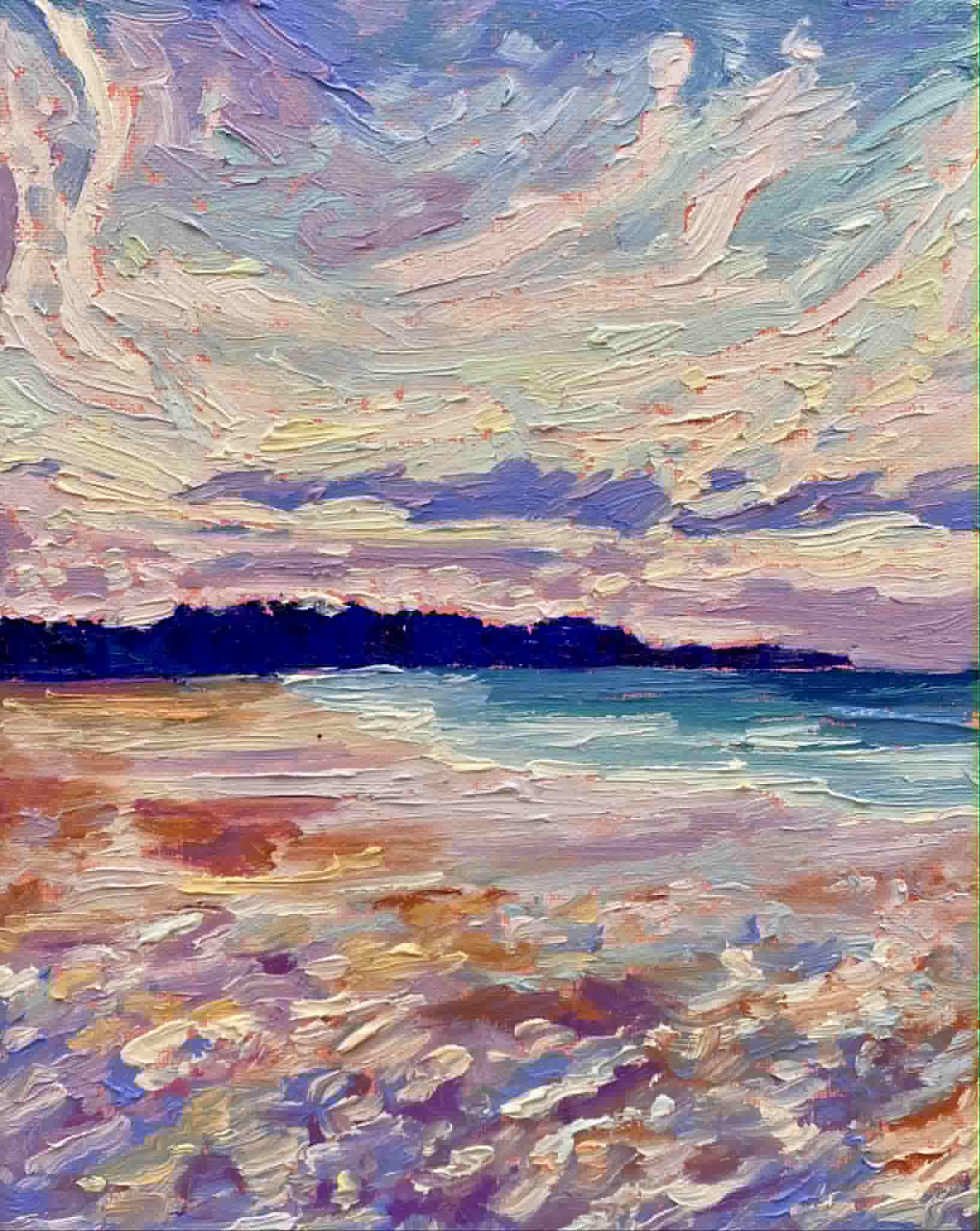 BEACH STROLL AT SUNSET 10 x 8  oil on canvas