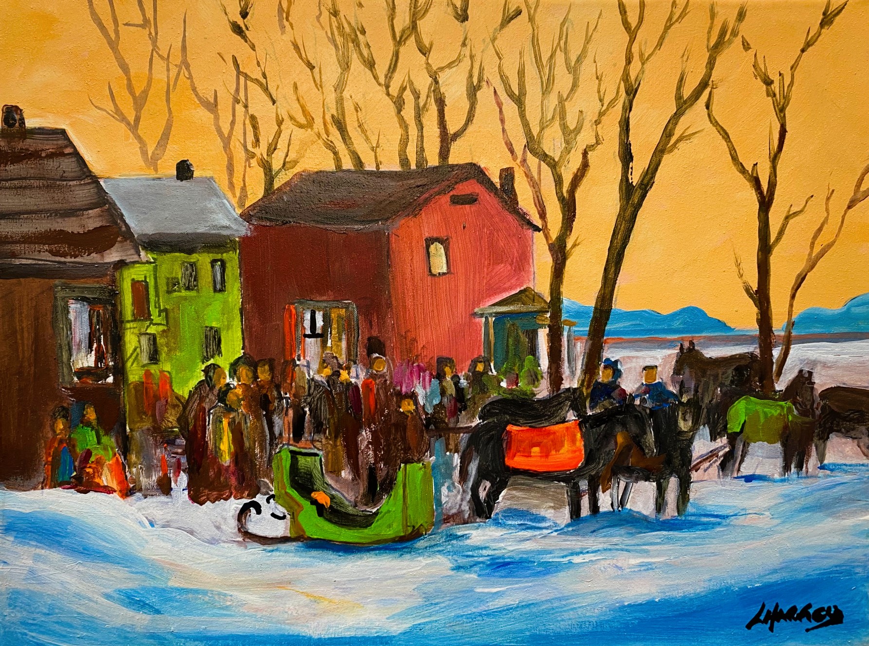 SUNDAY MEETING 12 x 16 acrylic 