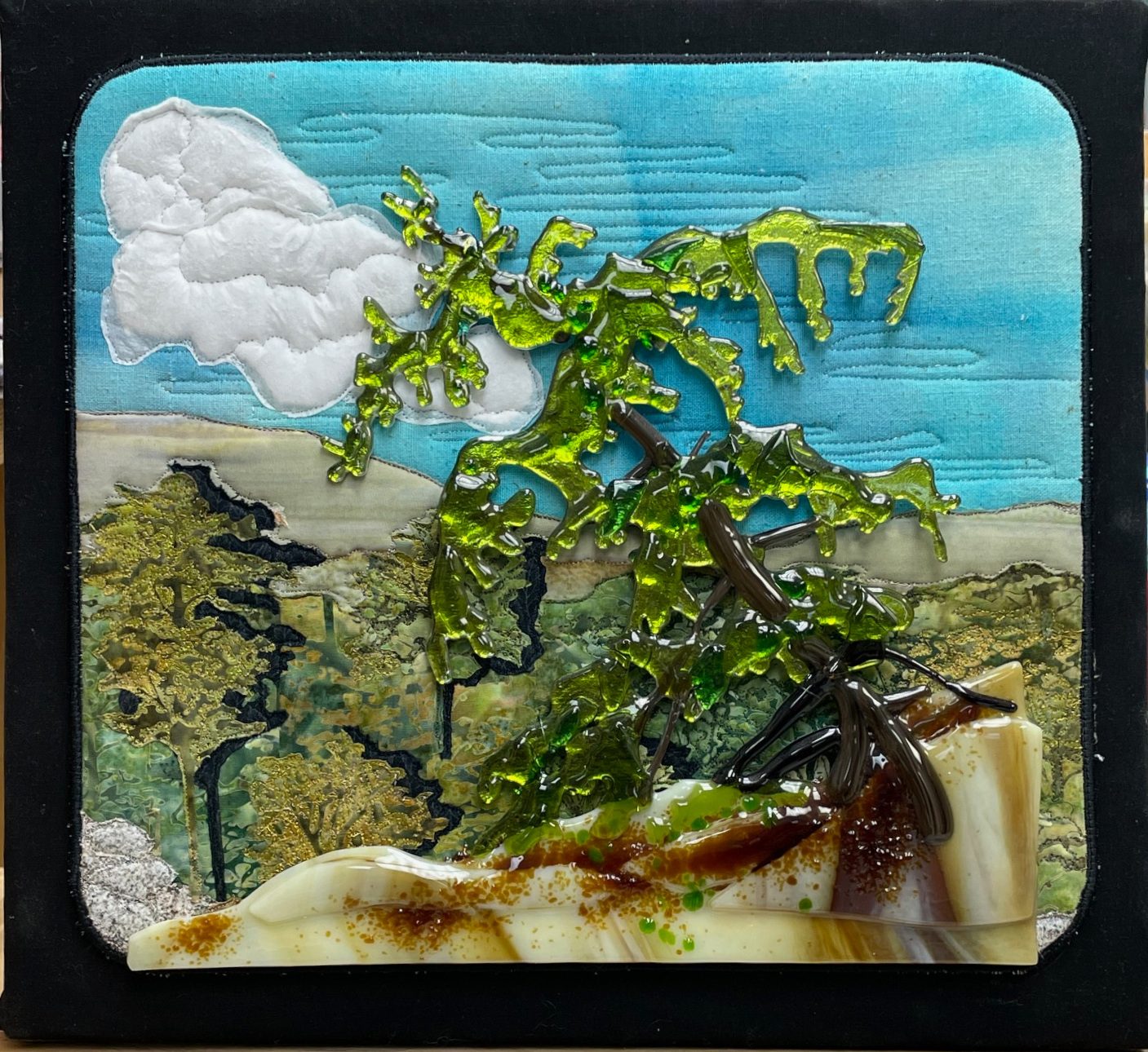 GLASS PINE 15.5  x 14.5 fibre mixed media  