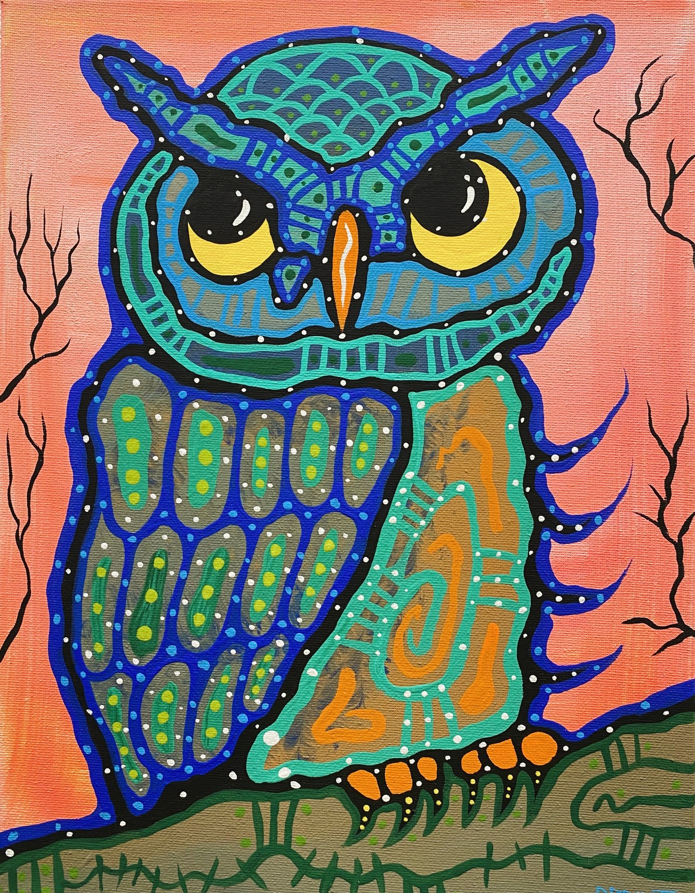 OWL HUNTER 14 x 11 acrylic 