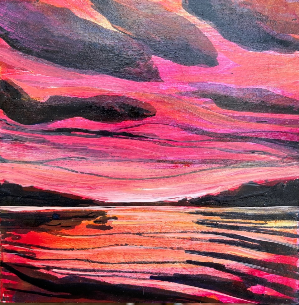 DANCE OF THE FIREFLIES #2  6 x 6 acrylic 