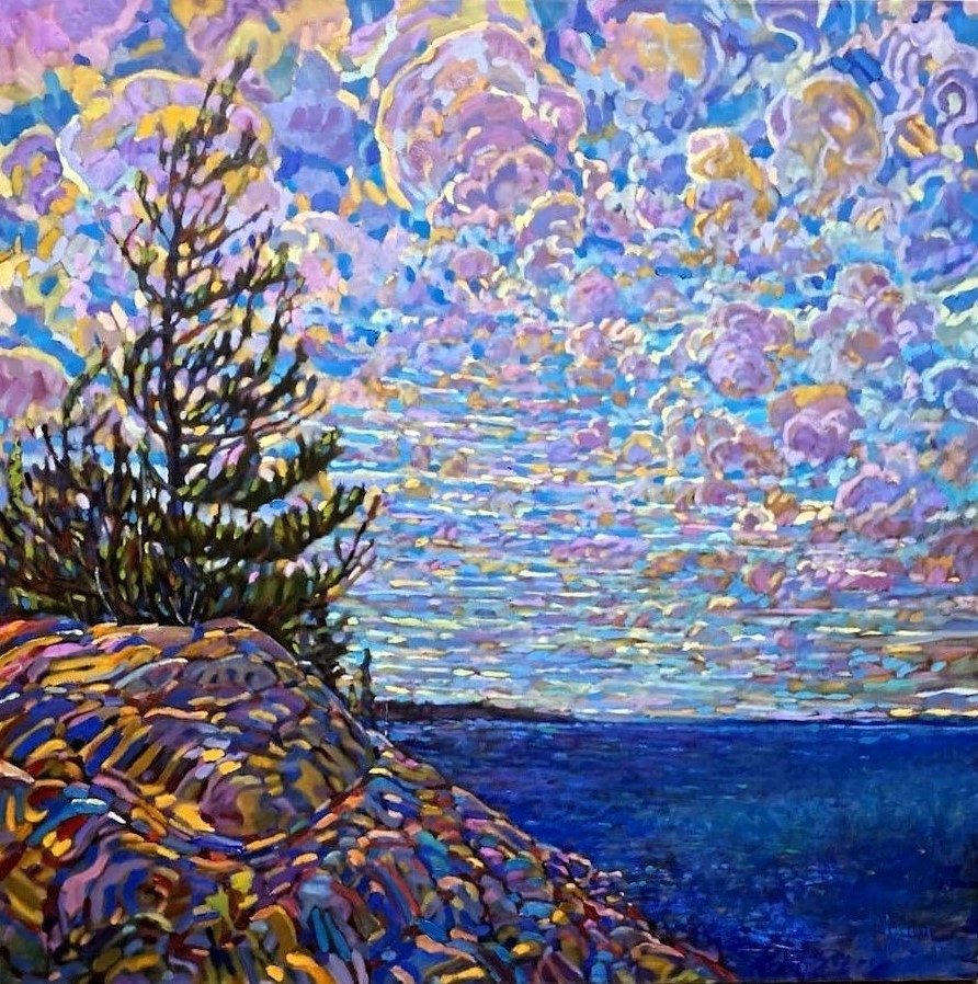 AUGUST CLOUDS - Season Change 48 x 48 oil by C.A. Henry