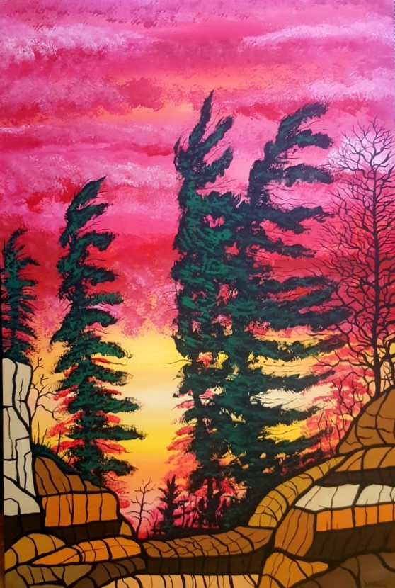 THE FRIENDLY TREE 36 x 24 acrylic  