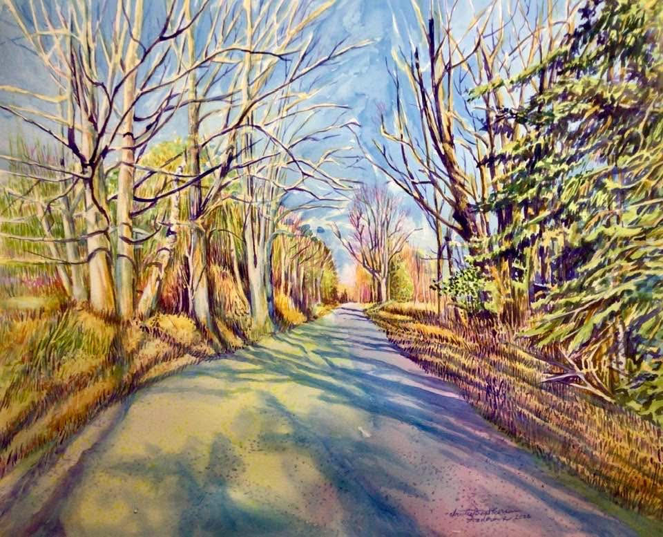 LONG SHADOWS 18 x 24 watercolour by Christie Pearson Anderson