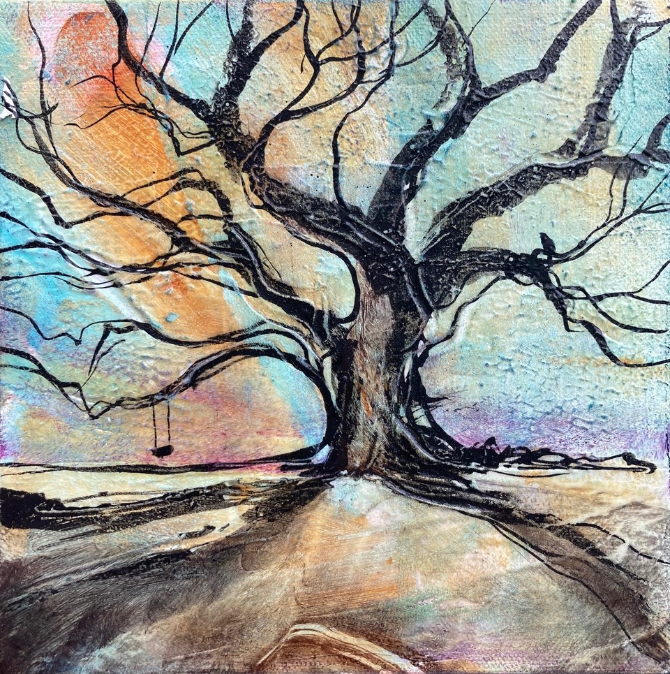 TREE EMBRACE. 8 x 8  acrylic  