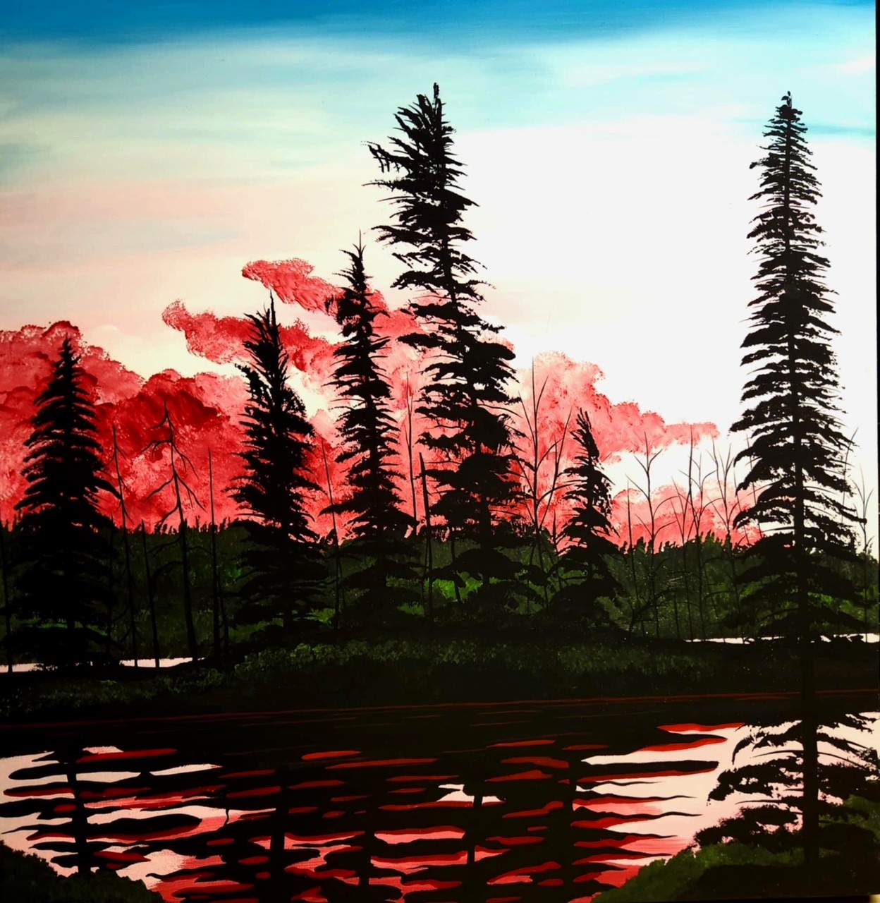 DARK ISLAND SUNSET 30 x 30 acrylic 