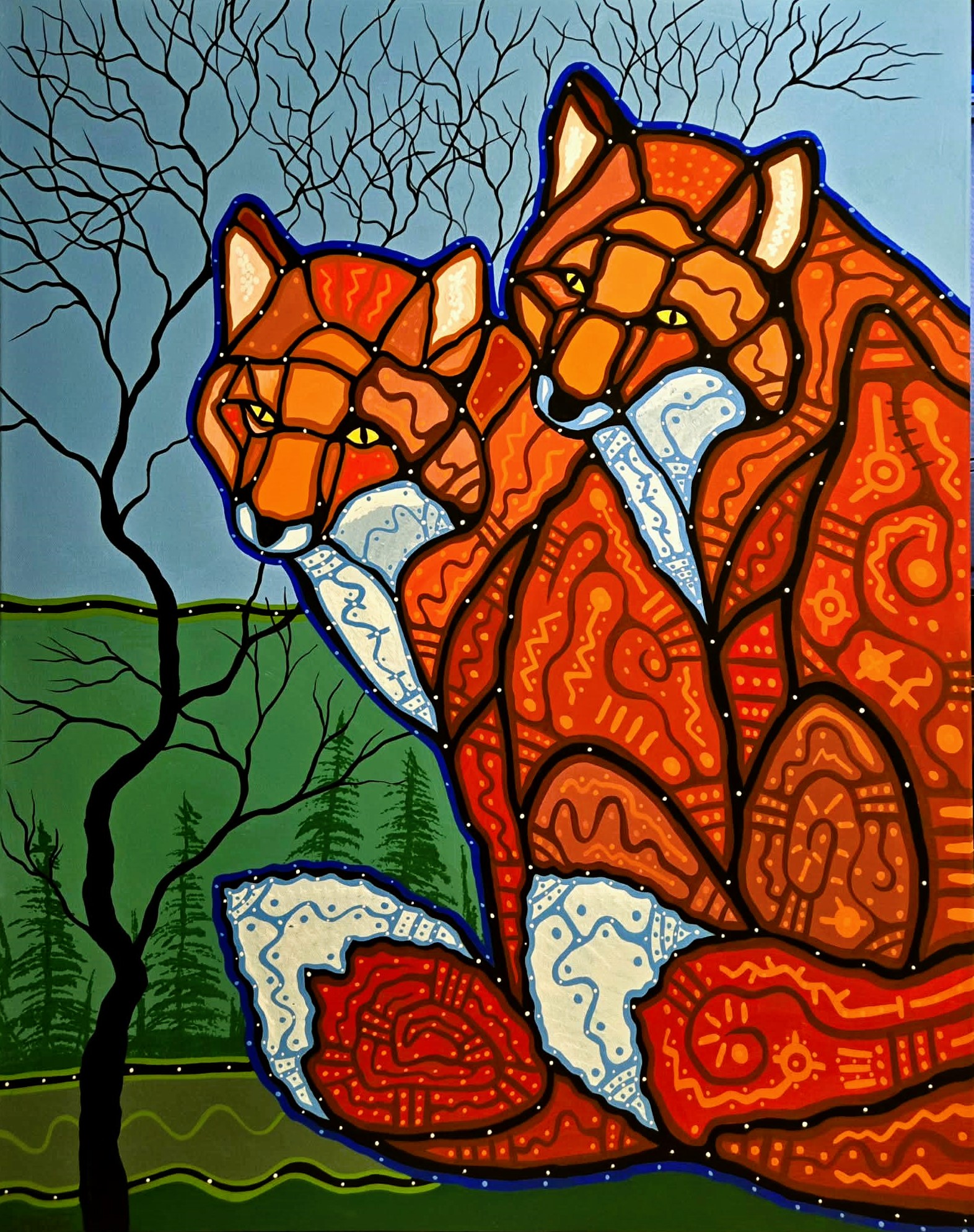 THE LOVE OF TWO FOXES 30 x 24 acrylic 