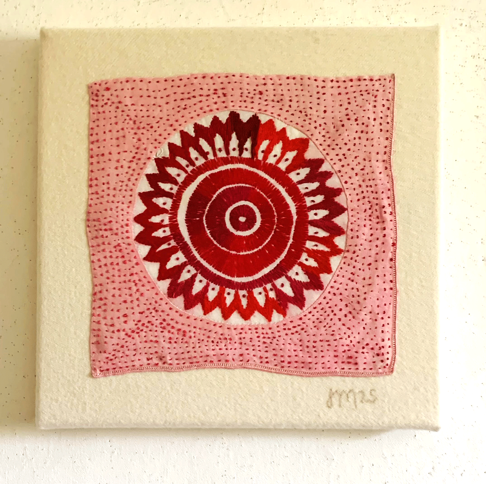 PRAYER FOR THE 21st CENTURY: UNDERSTANDING 12 x 12 silk thread on linen hand embroidered