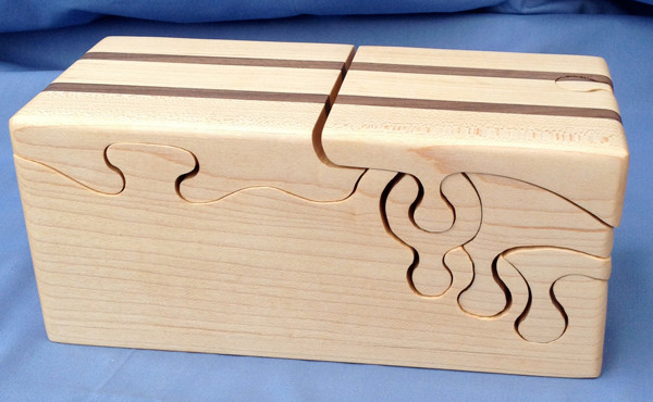 "11 Step Puzzle Box" 10x4x4.5 Maple, Walnut 