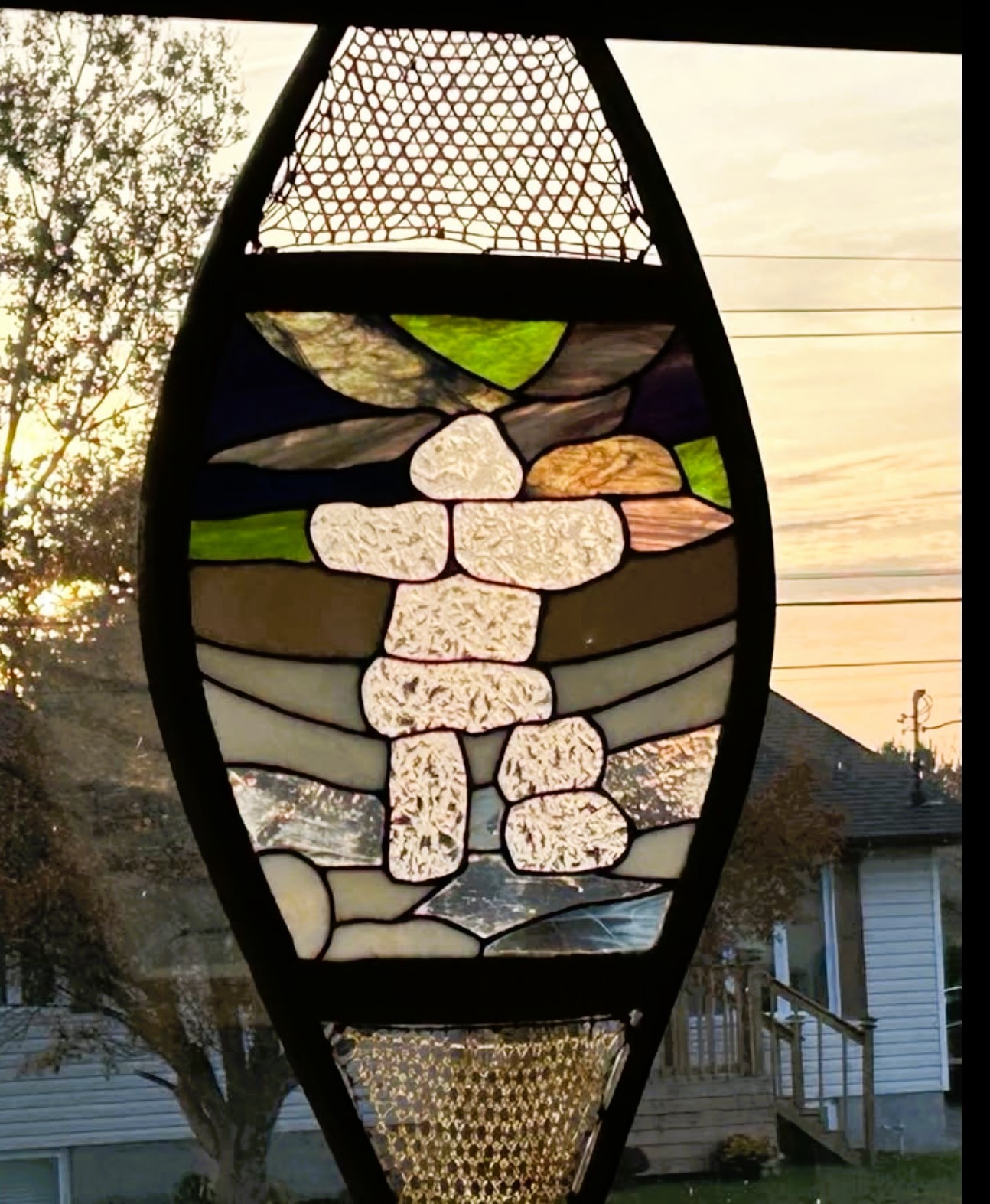    INUKSHUK SNOWSHOE  42 x 15 stained glass 🔴 SOLD!