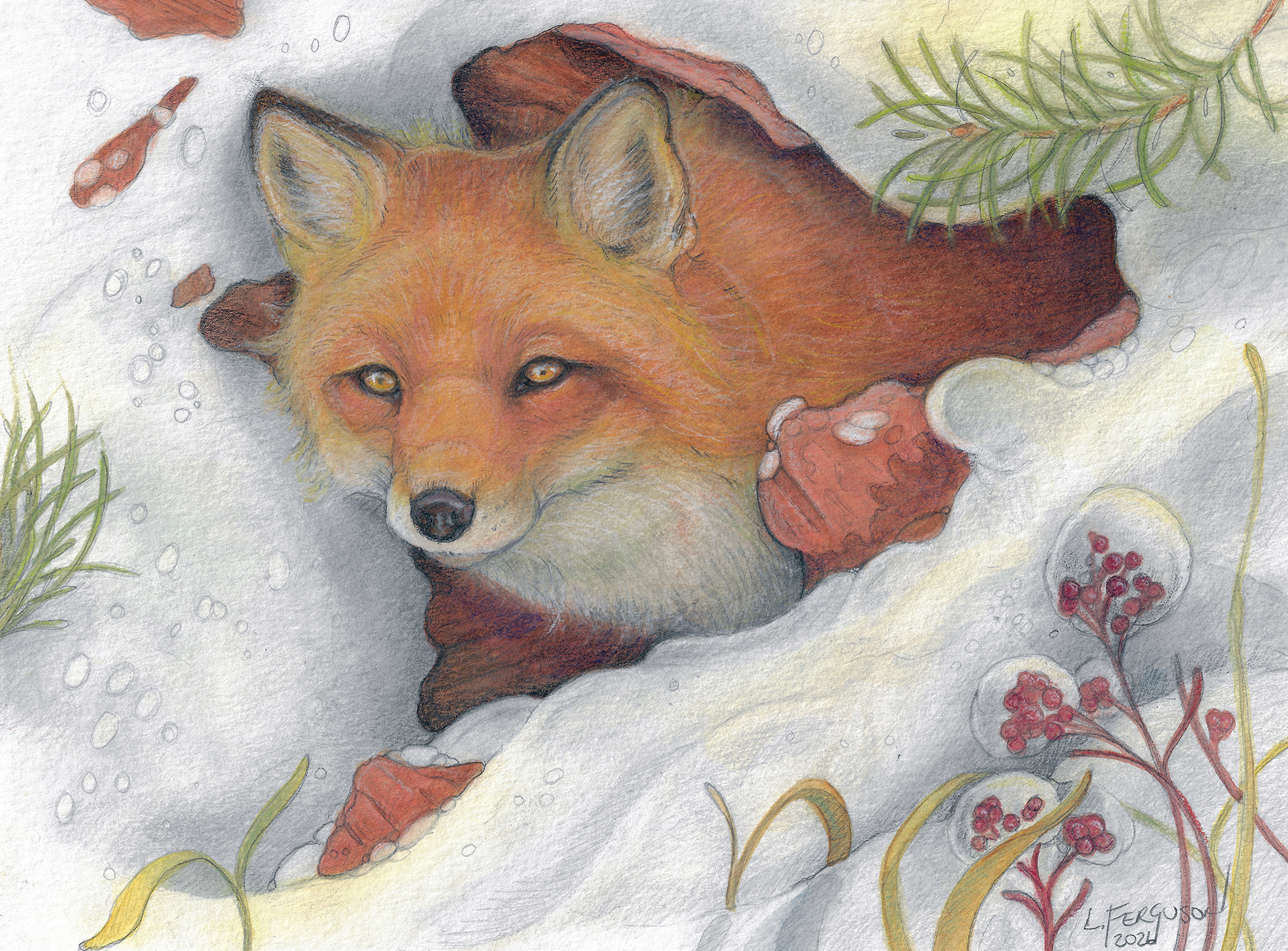AFTER THE SNOWFALL 8.5 x 11 (framed 11 x 14) mixed media 