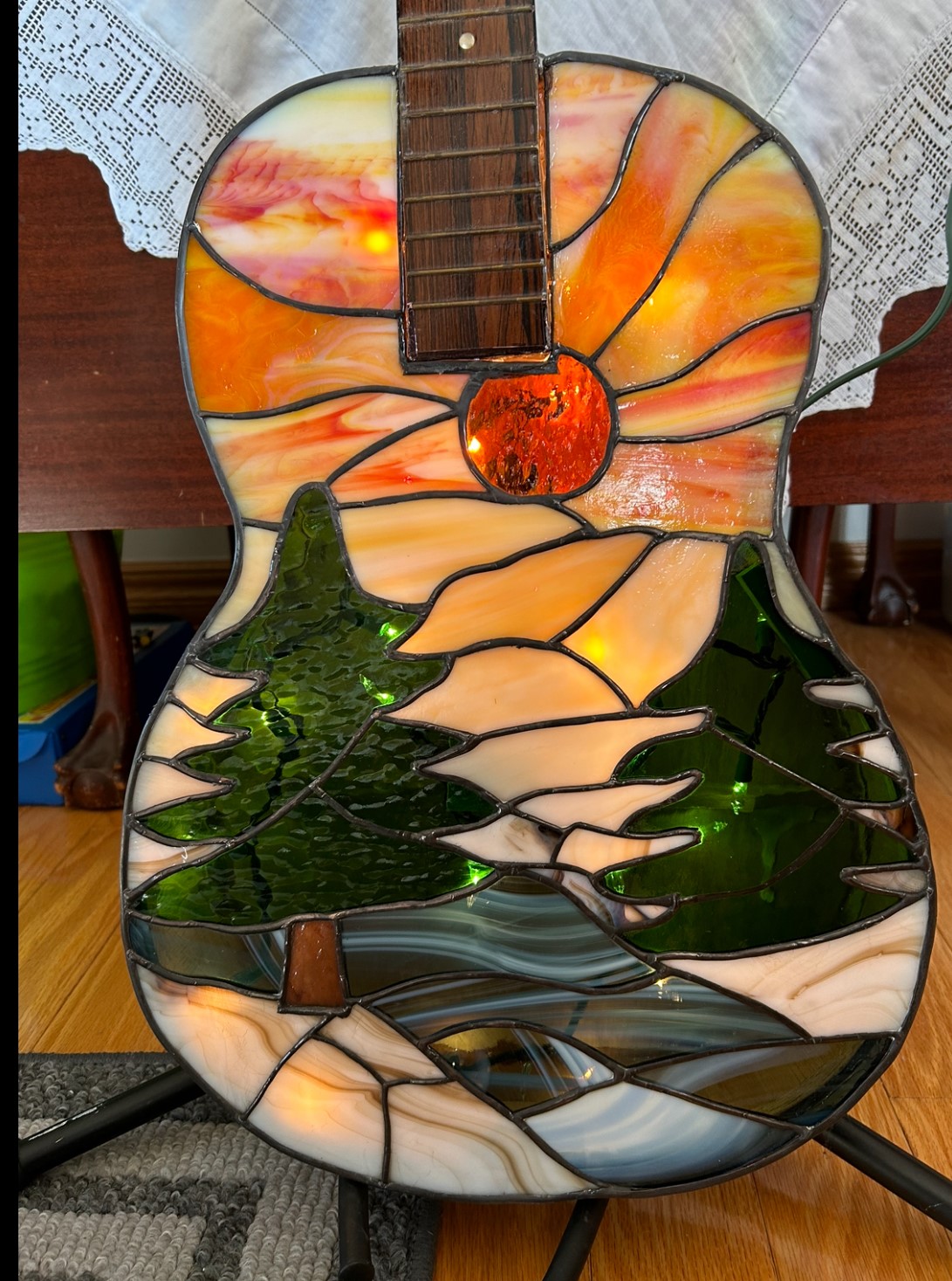 BOREAL GUITAR 37 x 13.5 stained glass by Annette Breton