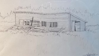 OLD CHICKEN HOUSE  5.5 x 9.5 pencil