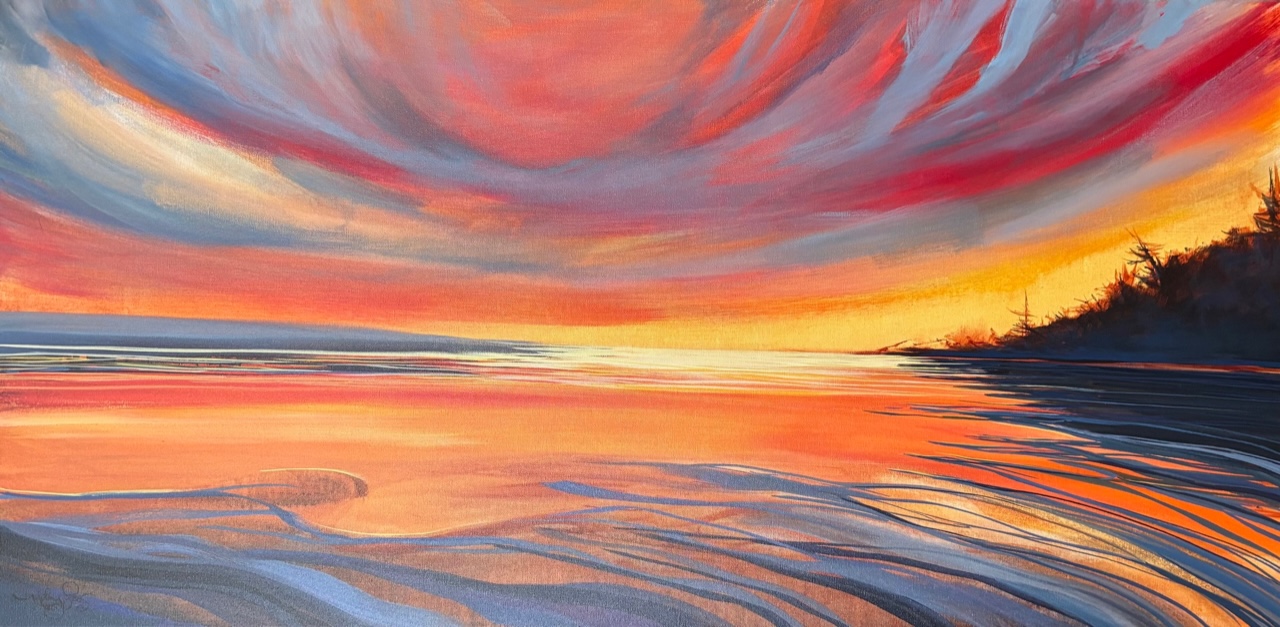 BUILDING A MYSTERY 24 x 48 acrylic by Mary Loos