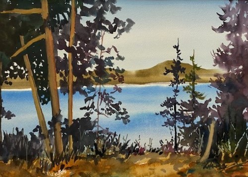 ISLAND WATERS 11 x 14 (matted 16 x 20) watercolour by Len Harfield 