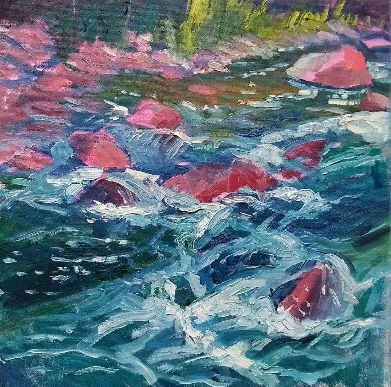 PLAYFUL WATER 12 x 12 oil on canvas 