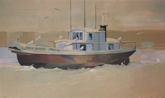 Winter Boat Purvis  12 x 19.5  ( 20.5 x 28.5) collage 