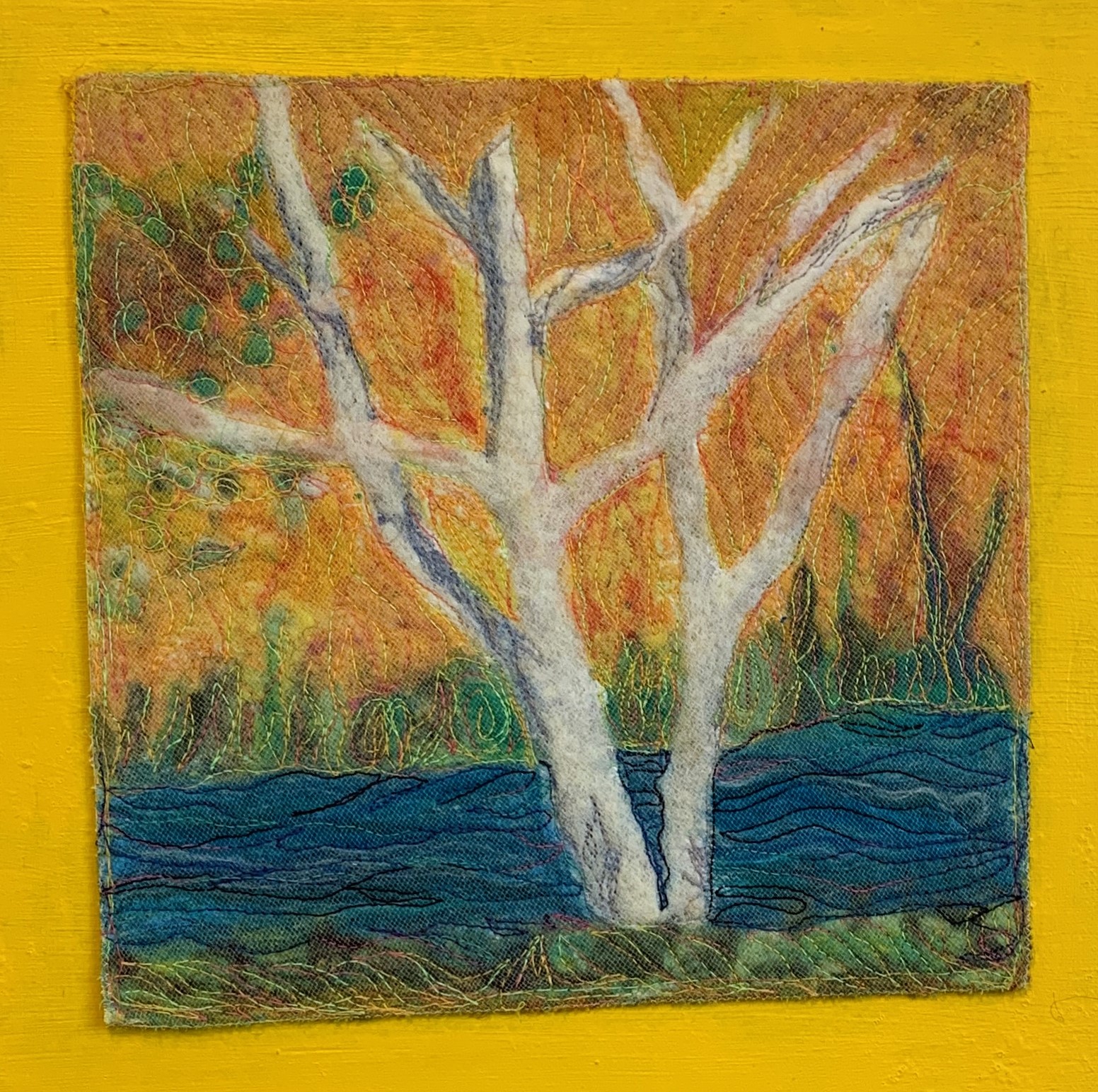 GOLDEN HOUR IS UPON THE BIRCH 11 x 14 Fibre felting 
