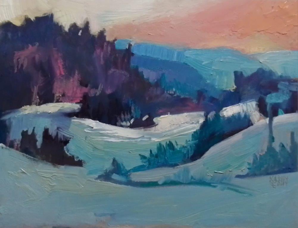 DEEP WINTER 12 x 16 oil on canvas board framed 