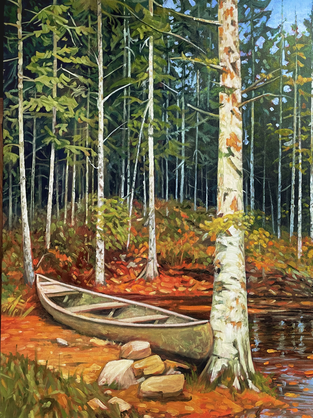 HERE AMONG THE FALLEN LEAVES 48 x 36 (52 x 40) acrylic 