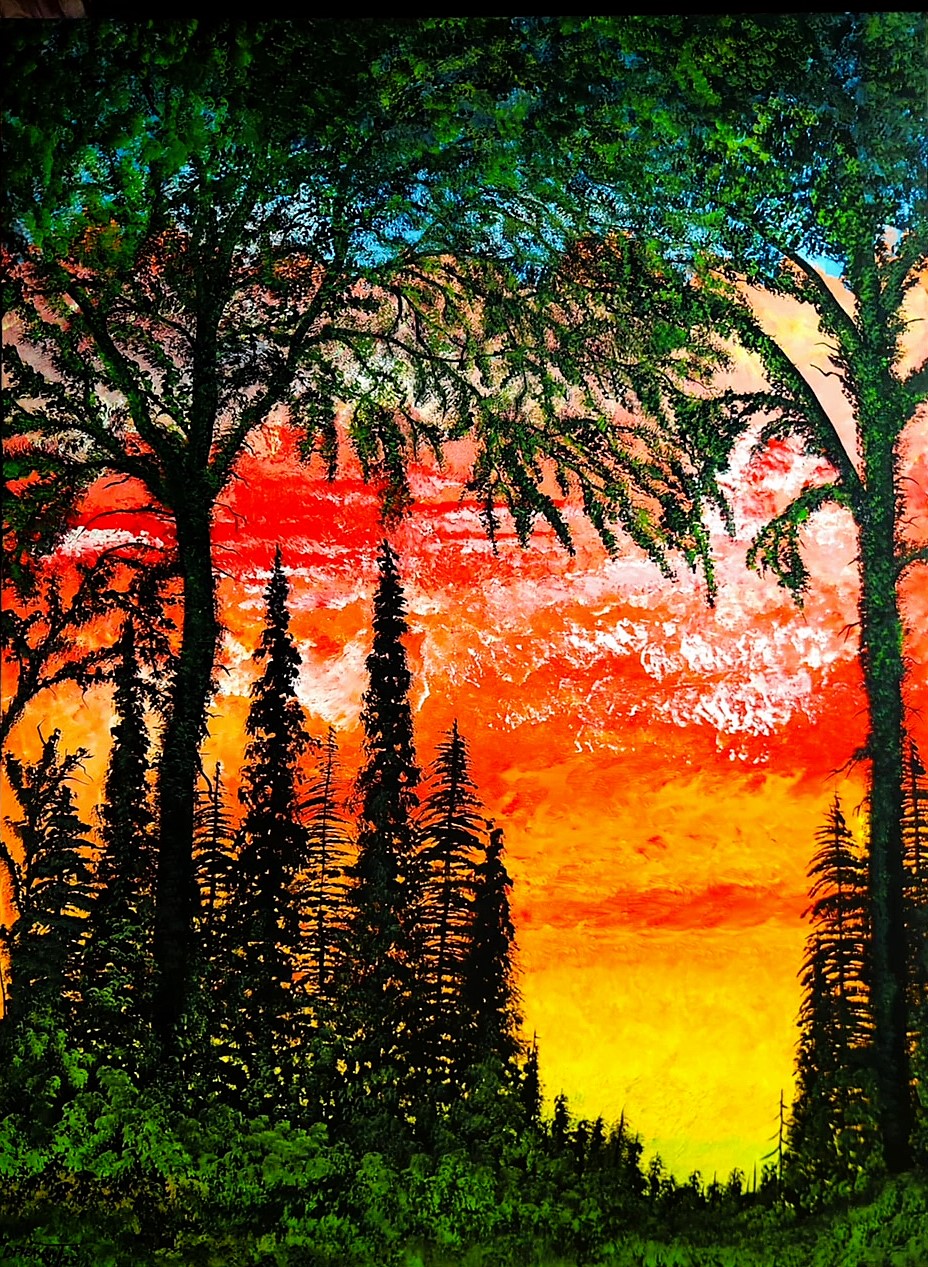 ELM TREES POINT THE WAY 40 x 30 acrylic by Duncan Pheasant