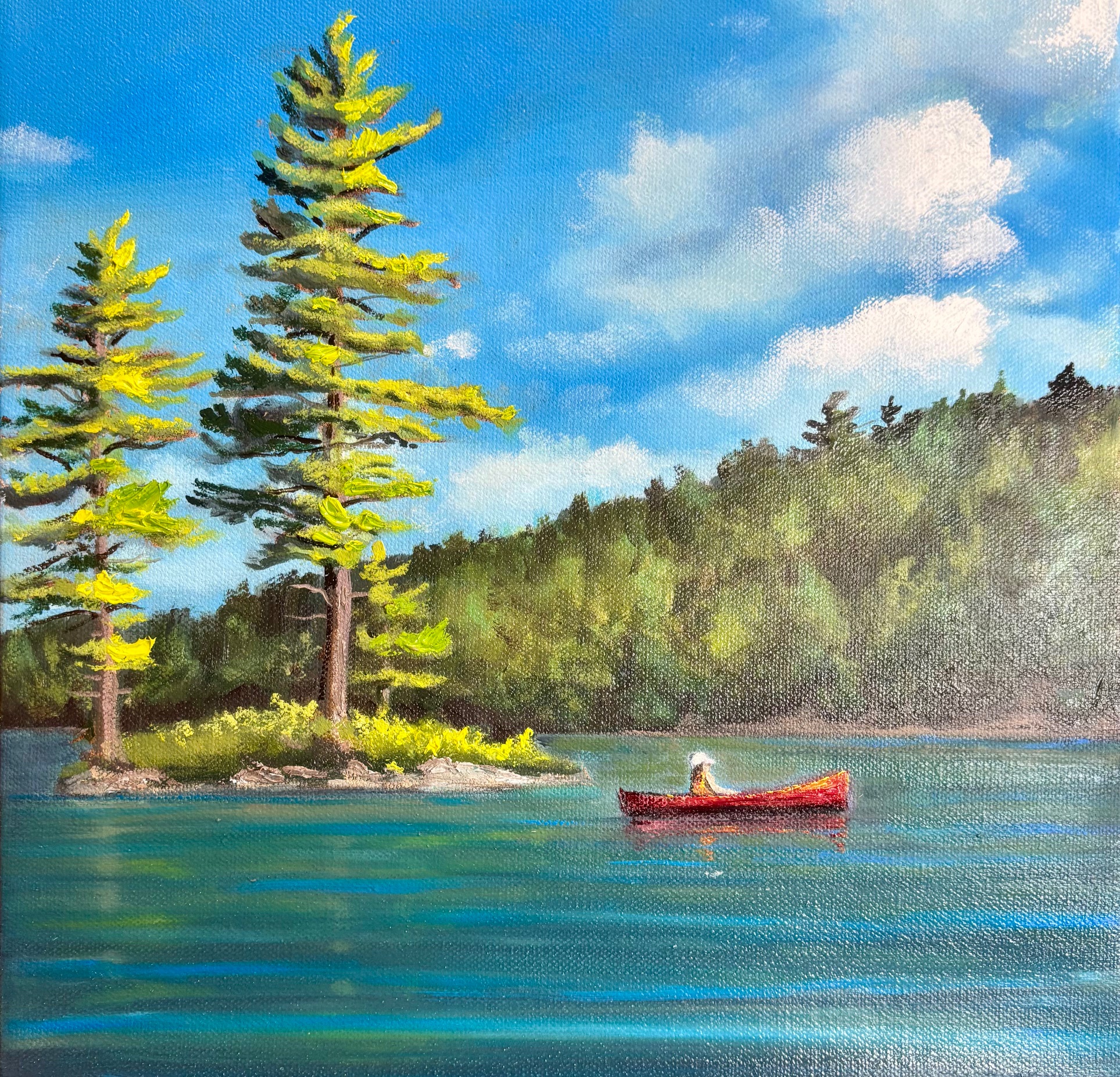 RED CANOE 12 x 12 oil 