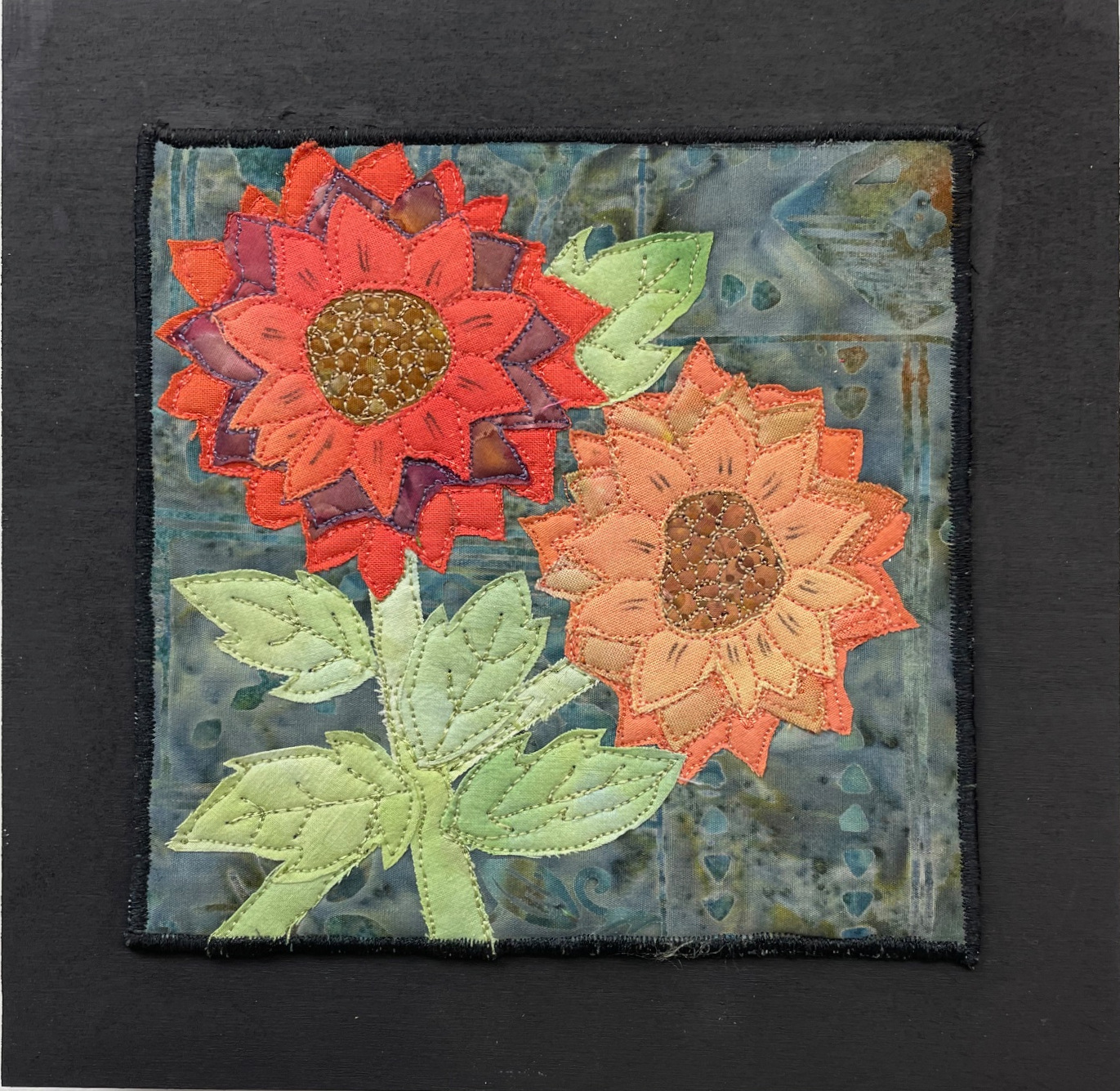 GLORIOUS SUNFLOWERS 8 x 8 fibre mixed media 