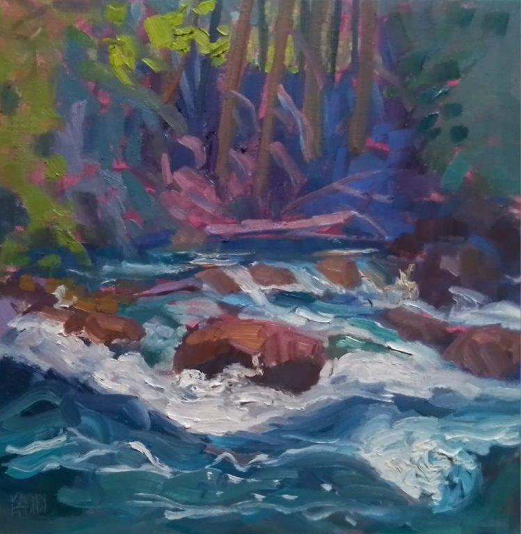 WATER AT THE FOREST EDGE  14 x14 oil on stretched canvas 