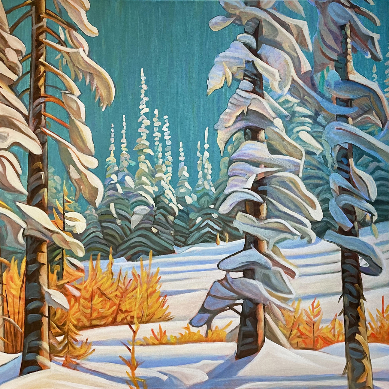 REFLECTIVE LIGHTS ON FIELDS OF SNOW 36 x 36 (40 x 40) 