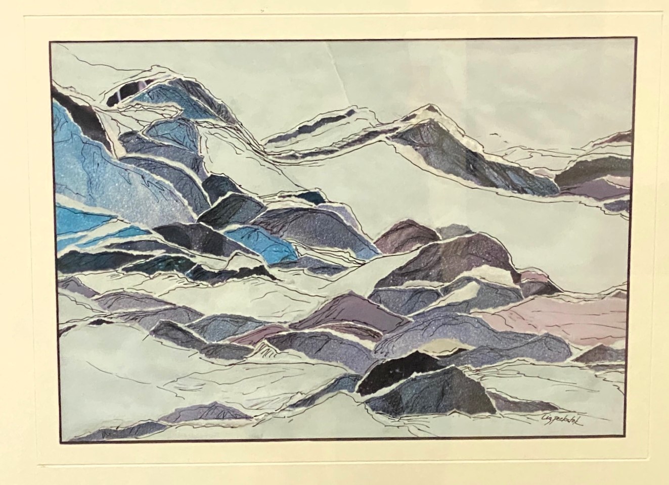 ROCK SCENE mixed media  8.5 x 11.5 framed 15.5 x 18 by Liz Peekstock 
