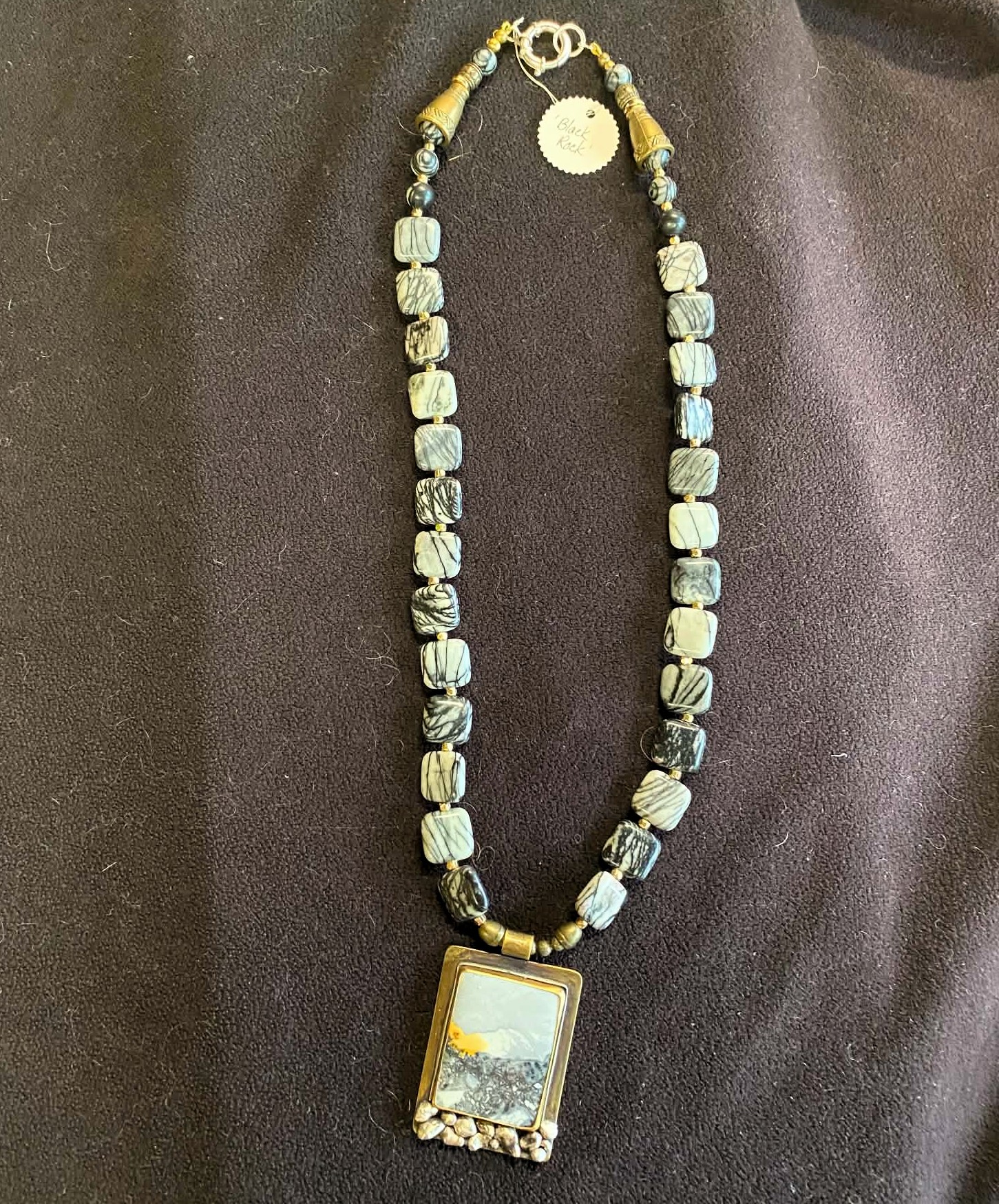 BLACK ROCK brass jasper sterling necklace by Vicki Jasperse 