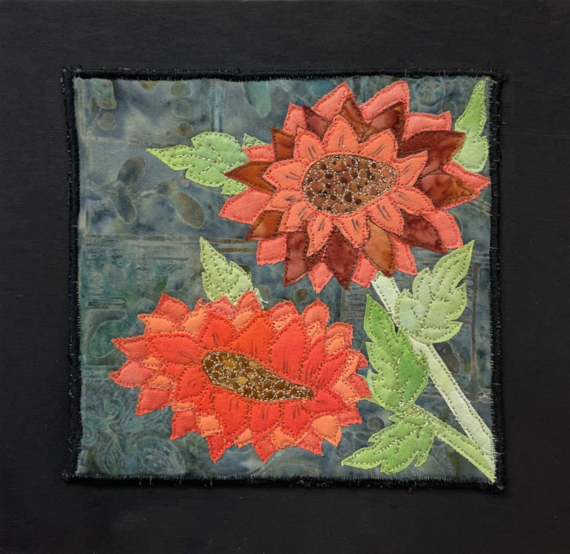 GRAND SUNFLOWERS 8 x 8 fibre mixed media 