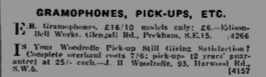 Advert placed in the Wireless world in December 1933 by J.B.Woodroffe