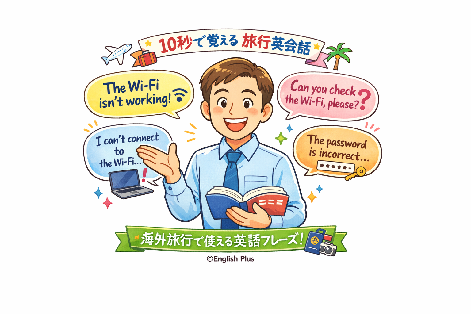 １０秒の英語学習！「Wi-Fiがつながりません」は英語で？ホテル英会話フレーズ