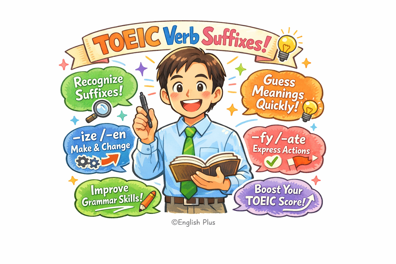TOEICテスト語彙・文法問題（Part 5/6）をサッと解答できるコツ！動詞を作る接尾辞（suffix）を学ぼう！（英語編）