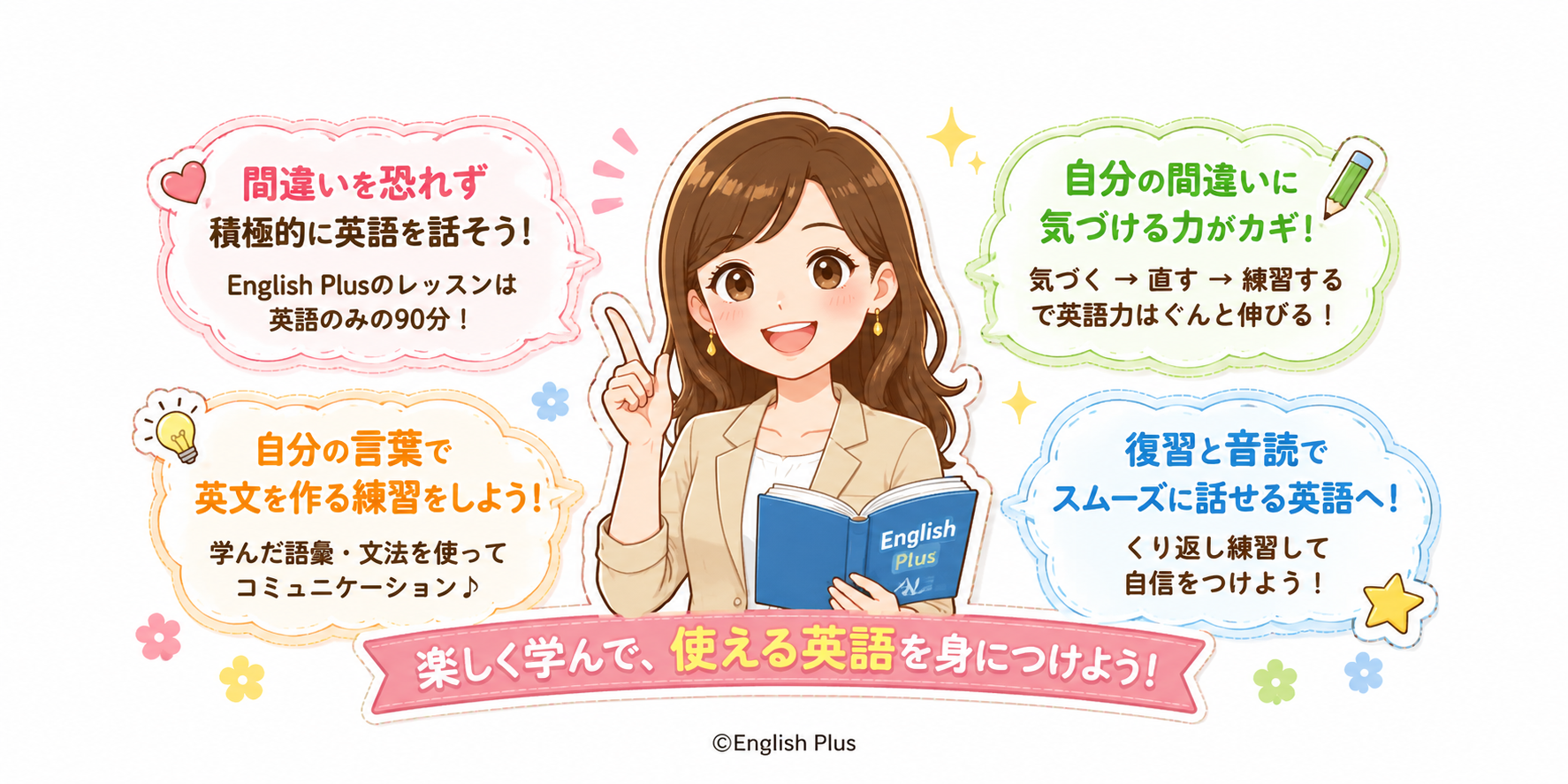 自分の英語に自信がない…自分の間違いに自分で気づける基礎英語力をつける第一歩！English Plusレッスン受講生用2026年4月3週英語レッスンの復習