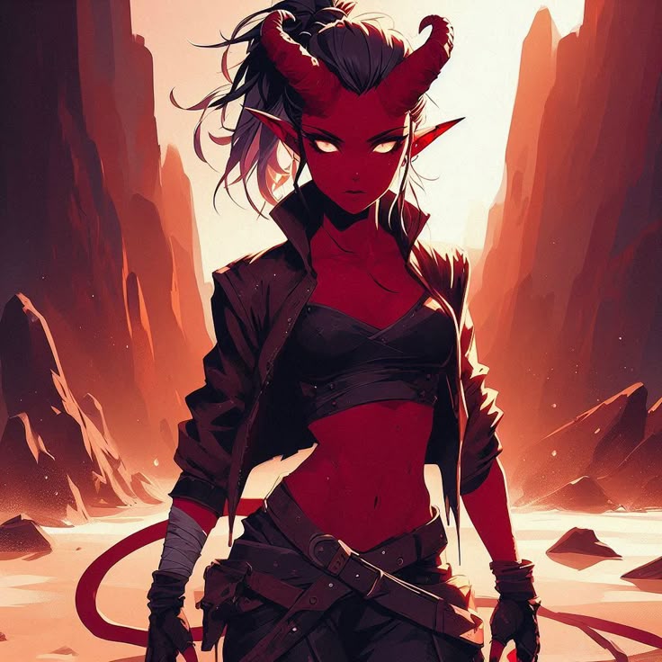 Weiblicher Oni mit roter Haut