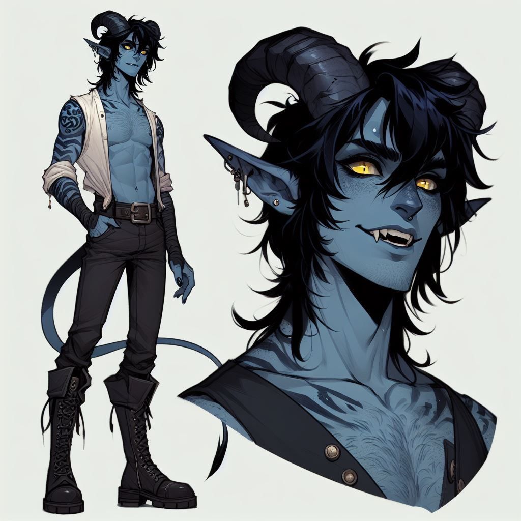 Männlicher Oni mit blauer Haut