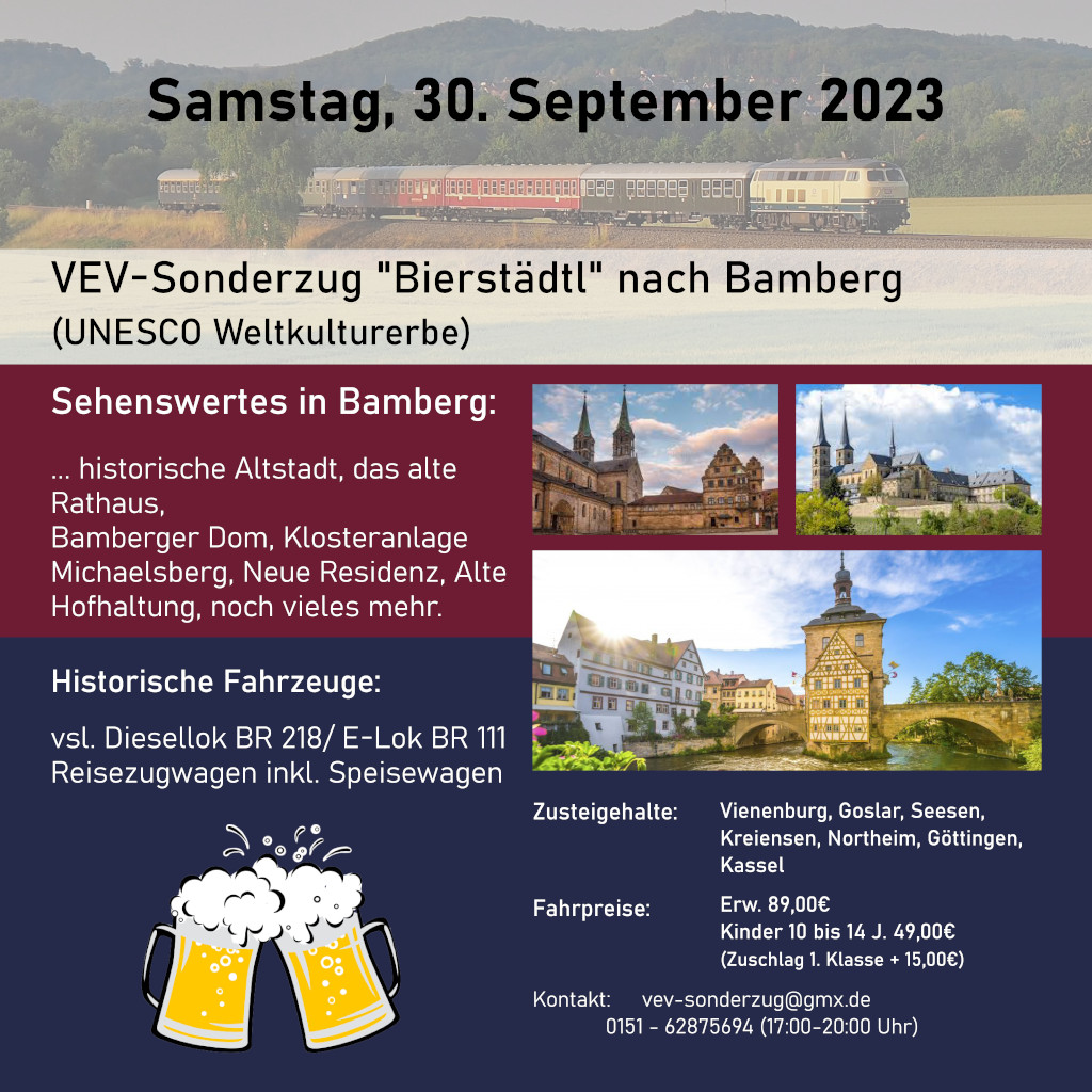 Reisezug-Sonderfahrt nach Bamberg am 30. September 2023