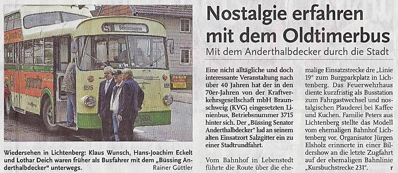 Die Salzgitter-Woche am Sonntag berichtet mit einem Rückblick zur Sonderfahrt "Die Alte Linie 19"