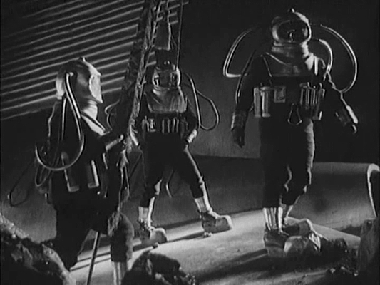 Szenenfoto aus dem Film "Kosmitscheski Reis" (The Cosmic Voyage, UdSSR 1936) von Wassili Schurawljow