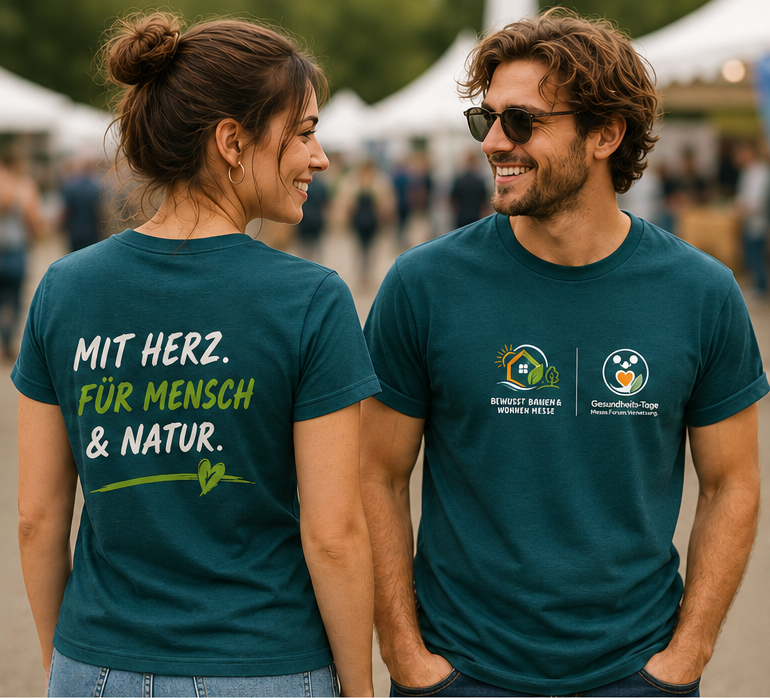 Staff-T-Shirts der Doppelmesse Bewusst Bauen und Wohnen und Gesundheitstage