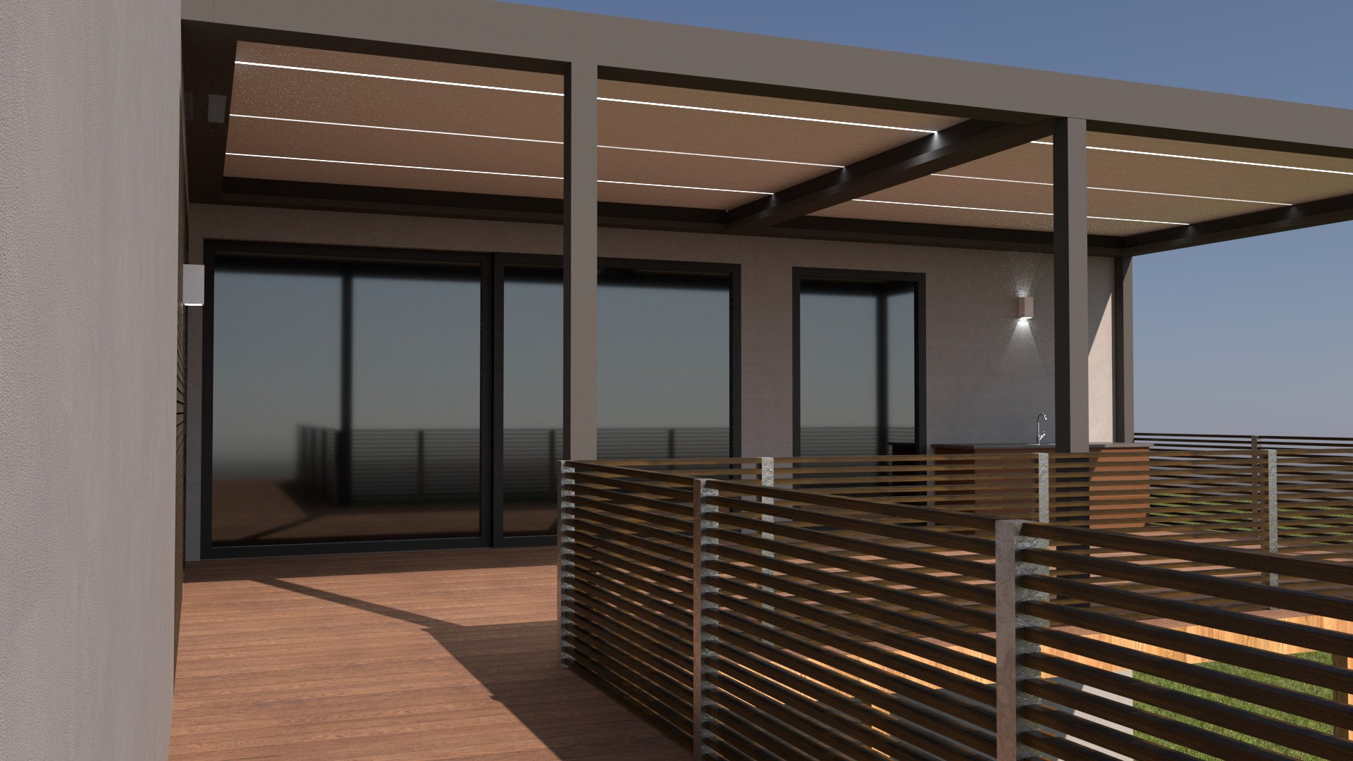 detailgenaue Planung in 3D Terrassendach Beschattung Sonnenschutz 