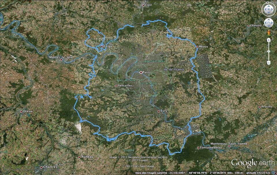 Carte du parcours, élaboration Google Earth et Runstatic, GR1,  A. Figgis 2013