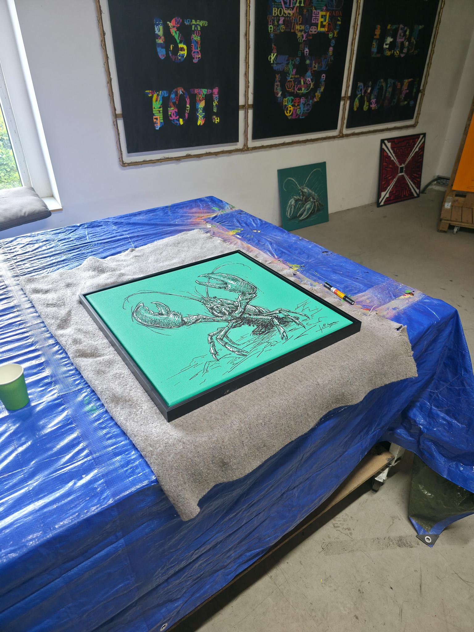 Entstehung von "STANDING GROUND II". Wild Sketches Serie, Künstler Martin Lingens, Hummer Gemälde in Grün, 2026
