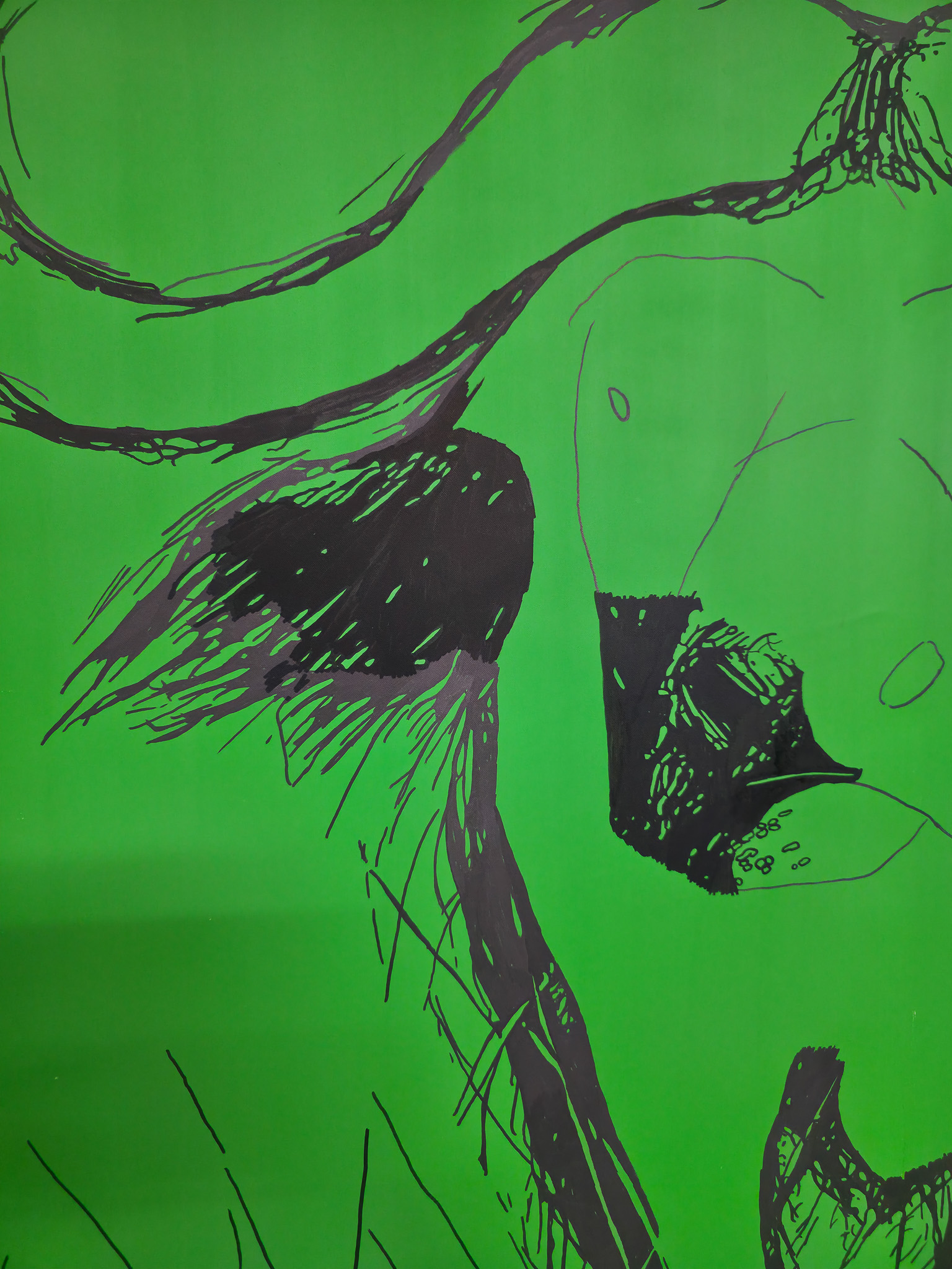 Entstehung von "THE WALL HAS EYES", Kunstwerk/Gemälde von Martin Lingens, schwarz-weißer Afrikanischer Büffel auf grünem Hintergrund