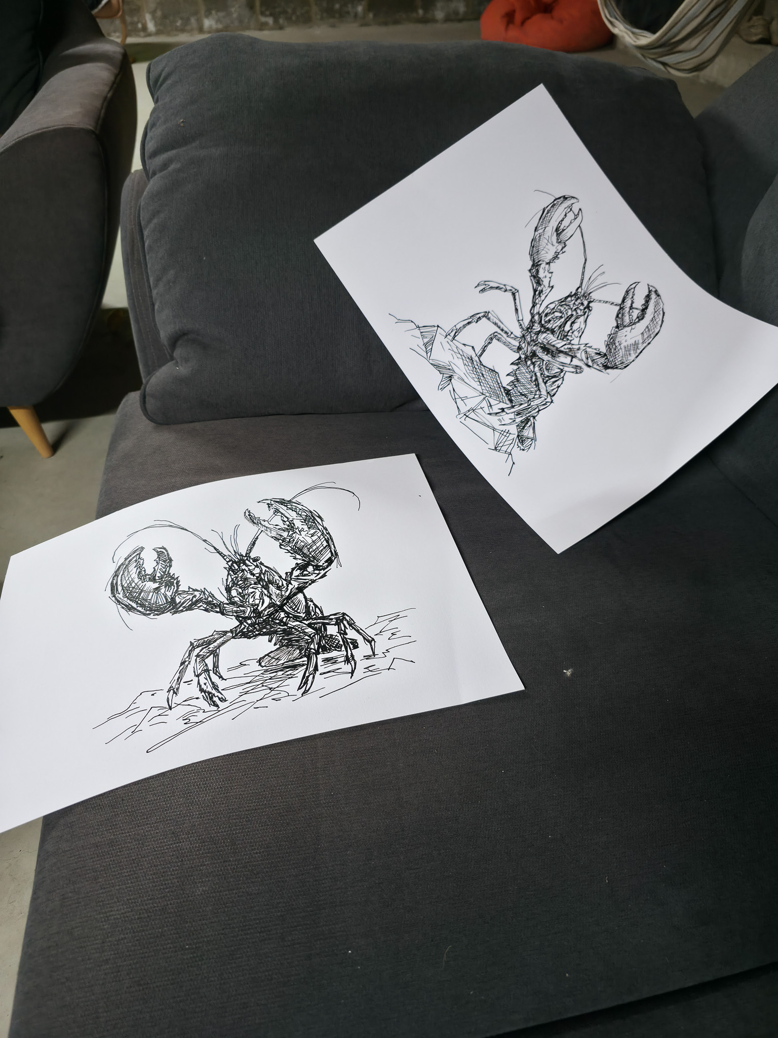 Skizzen Entwürfe für "STANDING GROUND II". Wild Sketches Serie, Künstler Martin Lingens, Hummer Gemälde in Grün, 2026