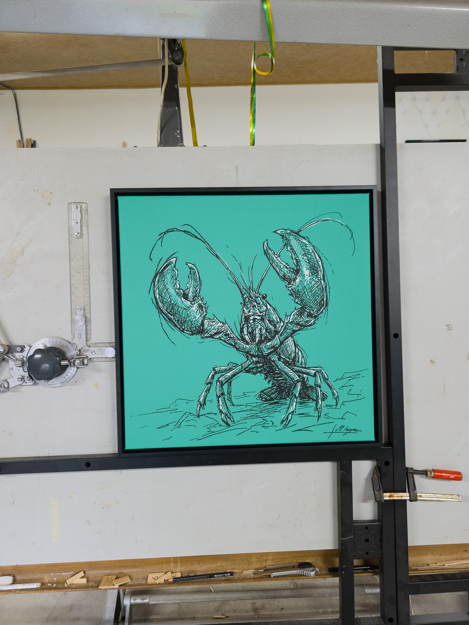Entstehung von "STANDING GROUND II". Wild Sketches Serie, Künstler Martin Lingens, Hummer Gemälde in Grün, 2026